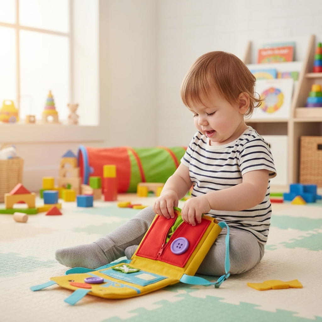 Toddler with Montessori toy