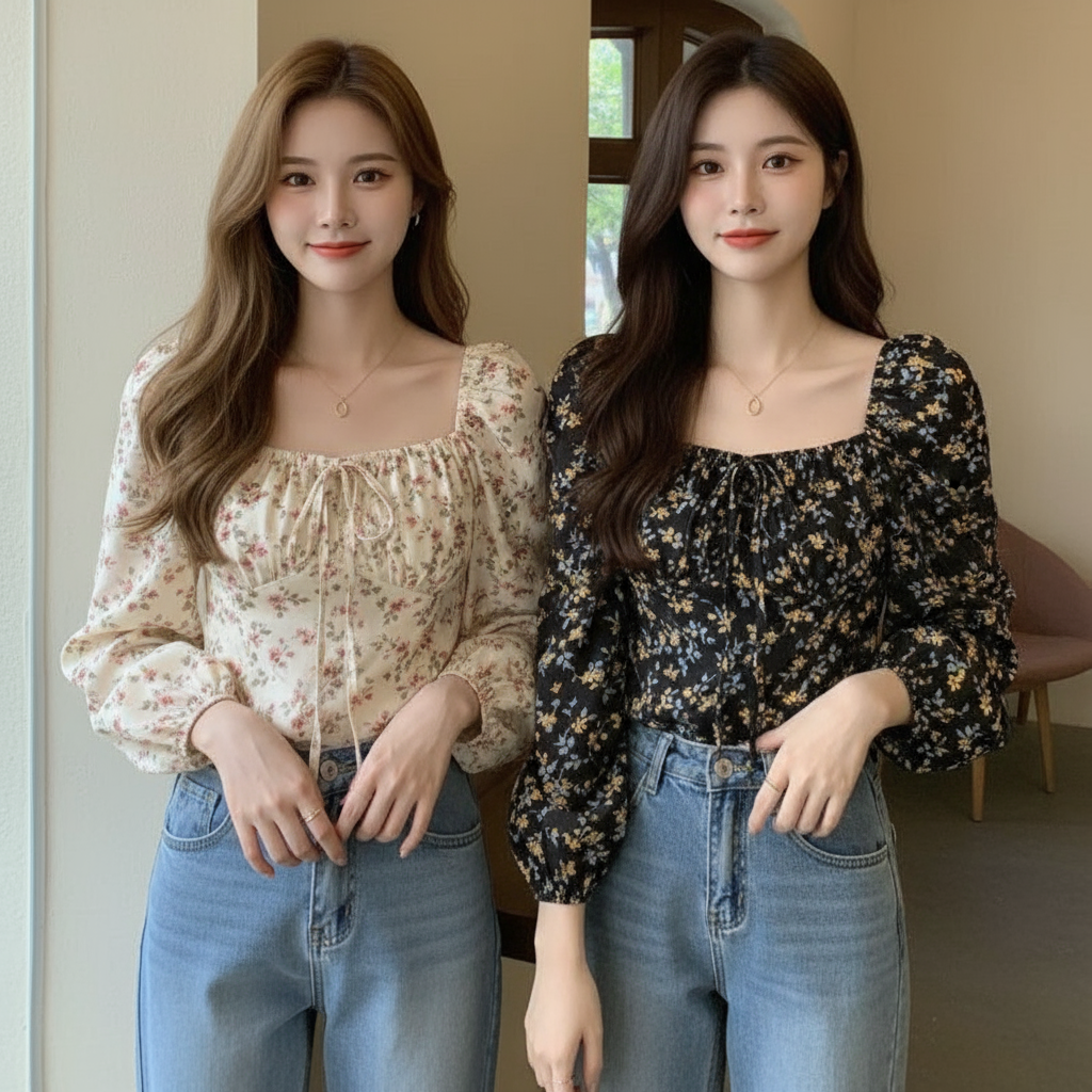 Two Women Wearing French Floral Shirts