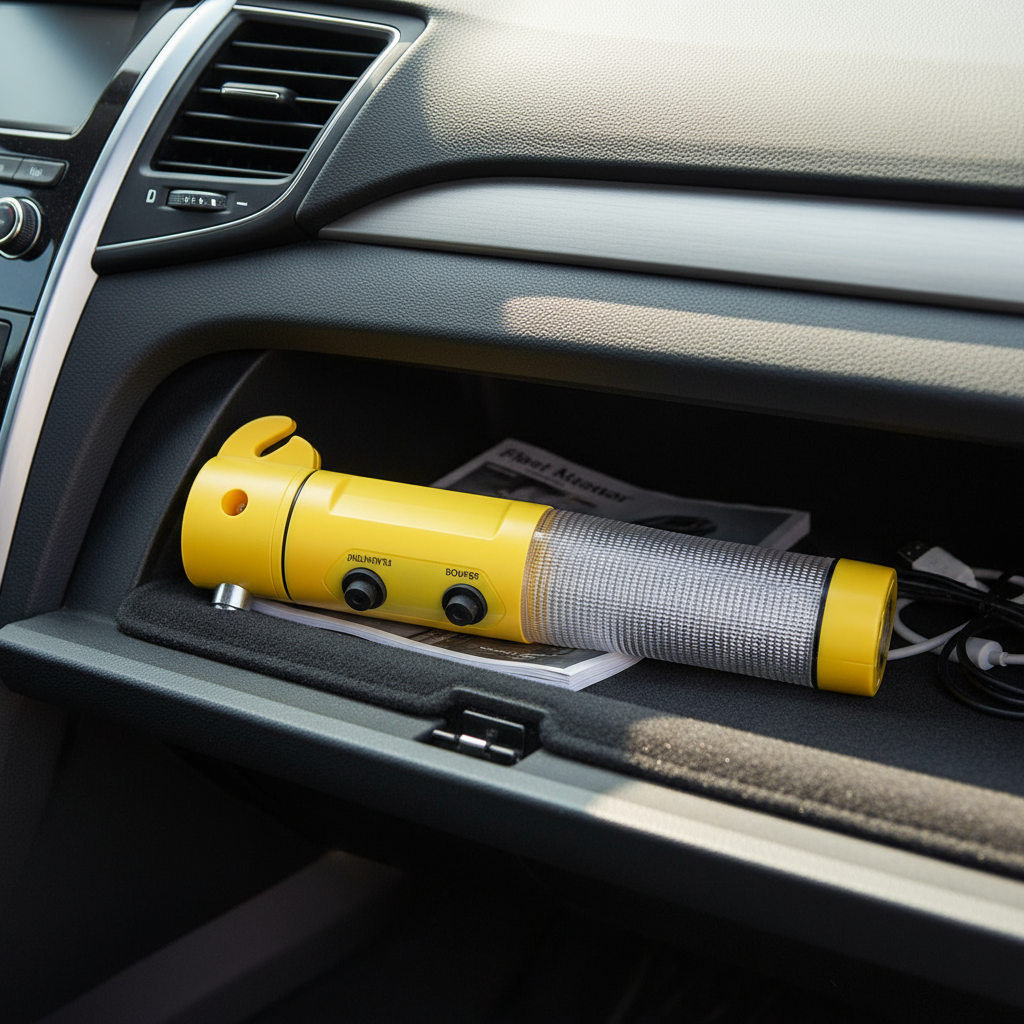 Yellow Car Emergency Tool in Glove Box